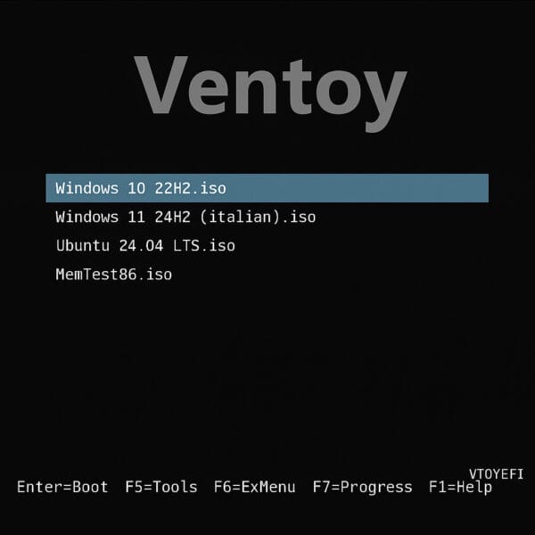Selezione ISO dal menu Ventoy